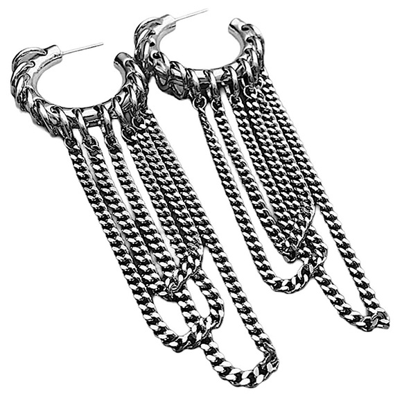 Silver Chain Hoop Link Earrings Punk Retro Y2K - Picture 3 of 6